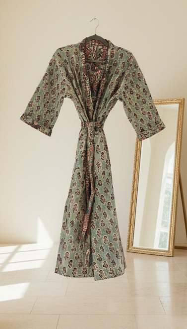 Teal Mughal reversible dressing gown