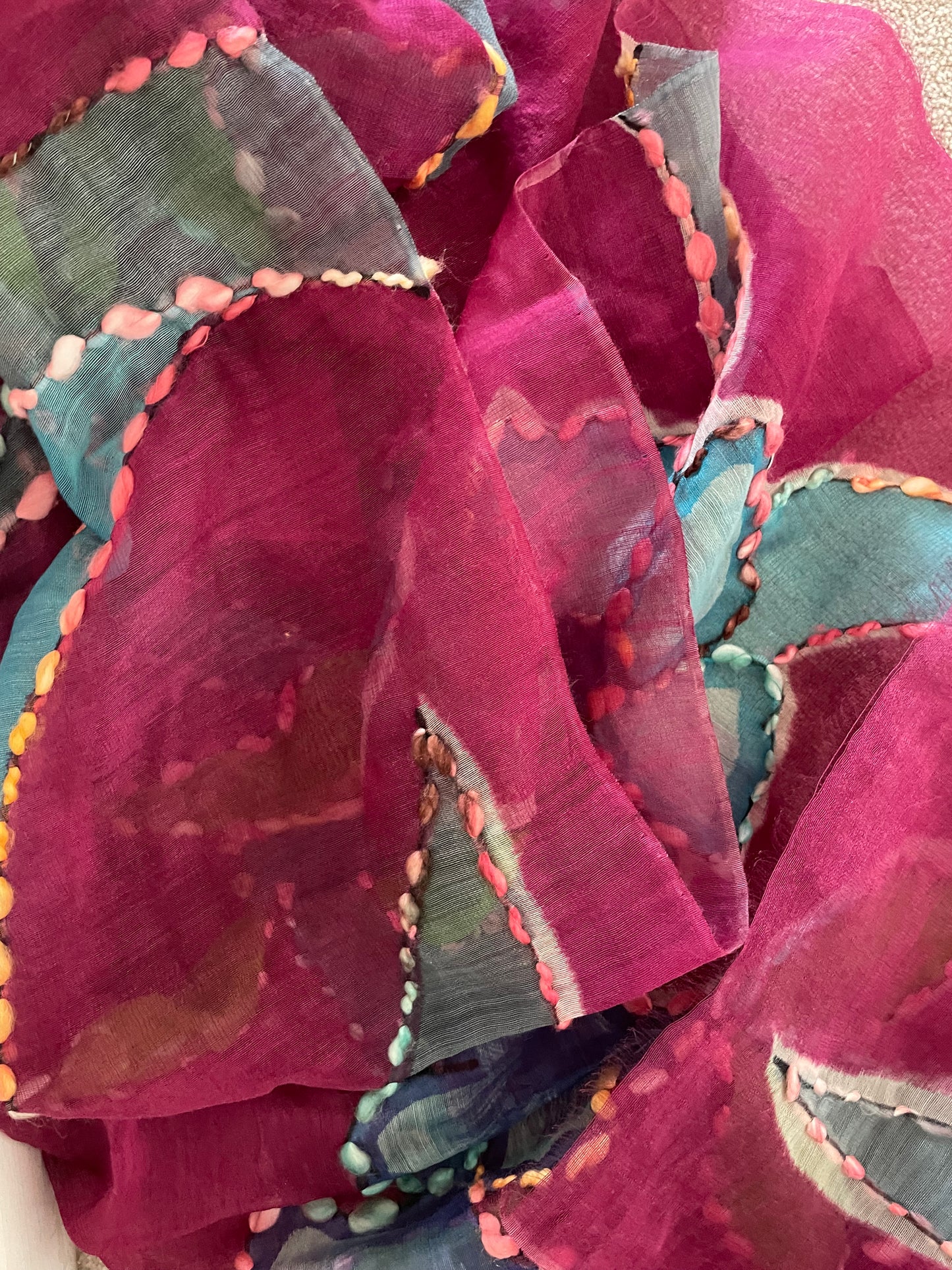 Burgundy Floral Silk wool scarf