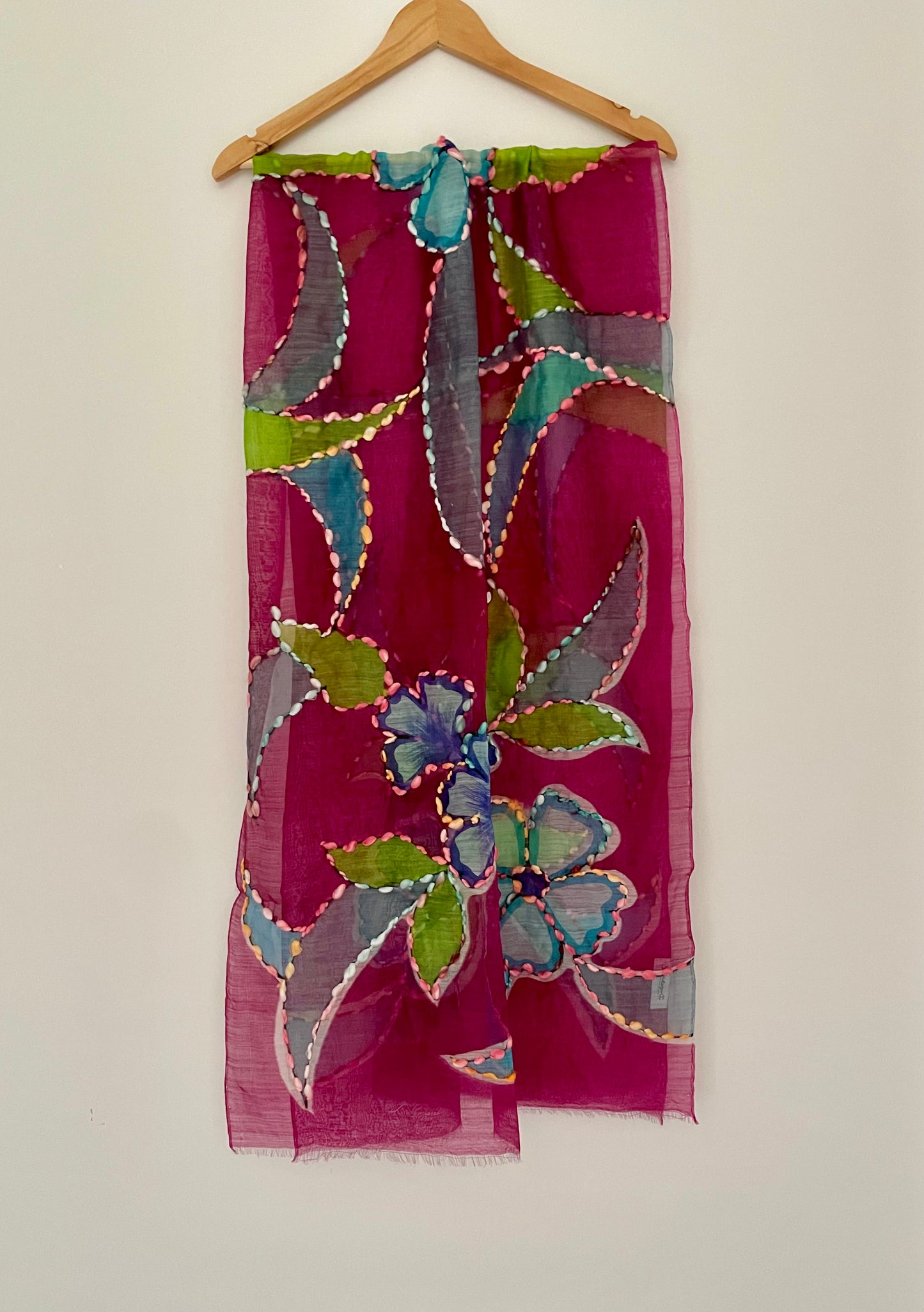 Burgundy Floral Silk wool scarf