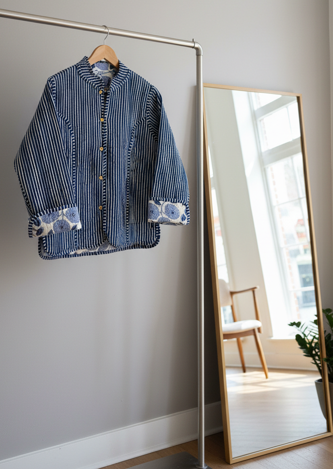 Cotton Quilted Jacket - Blue Floral Jaal