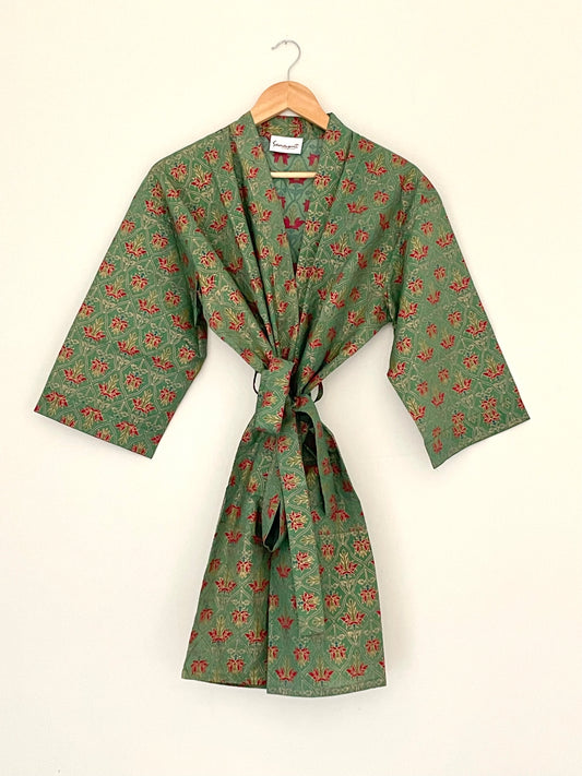 Green and Gold Short Dressing Gown