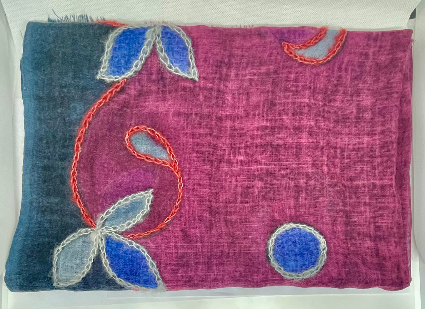 The Burgundy Scarf - Hand Painted and Hand Embroidered