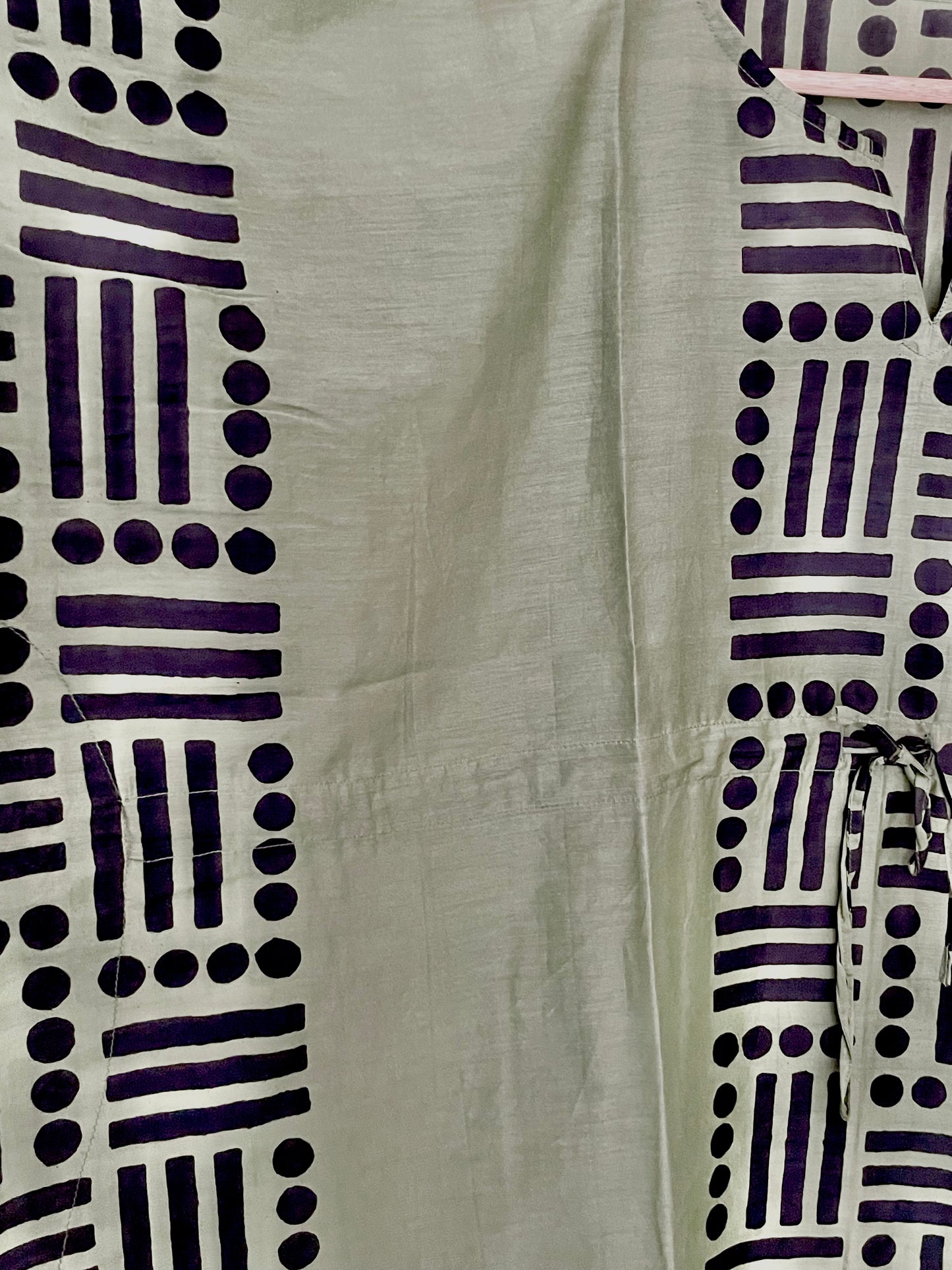 Olive Green Short Kaftan in Silk Cotton