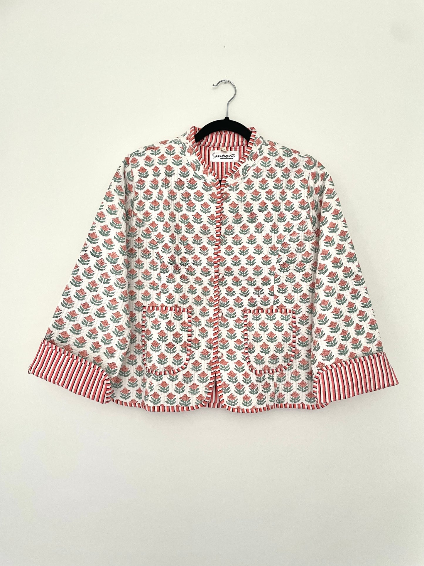 White Cotton Quilted Jacket - Coral Buti