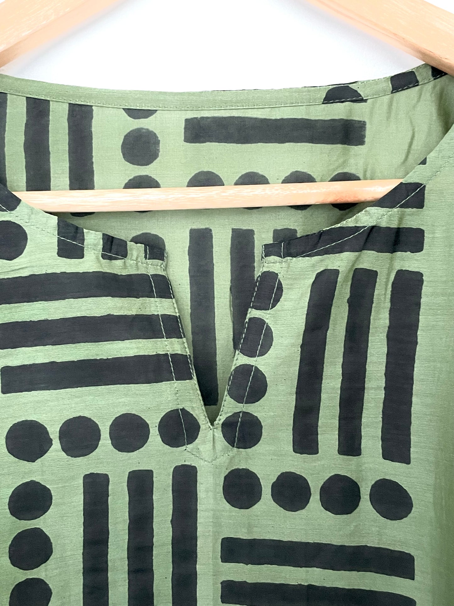 Olive Green Short Kaftan in Silk Cotton