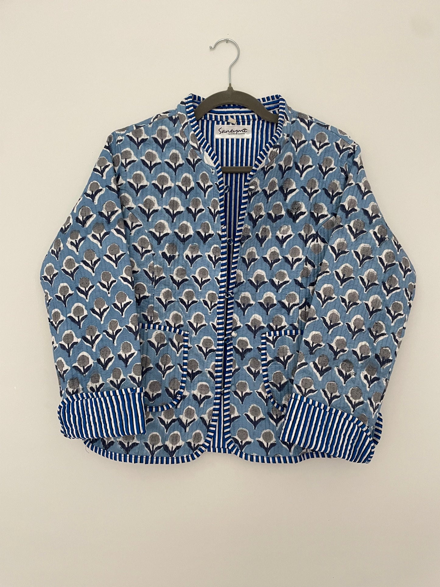 Cotton Quilted Jacket - Blue Gad Grey Bouti