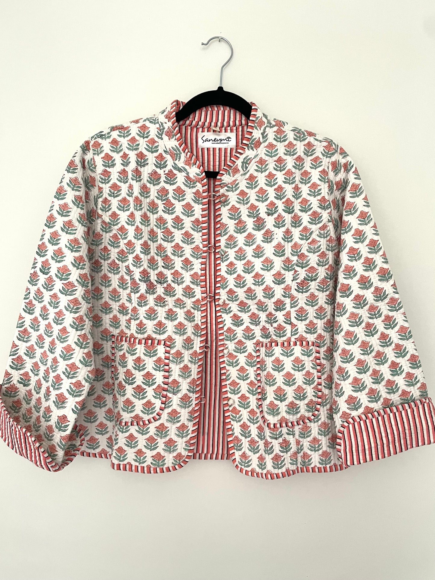 White Cotton Quilted Jacket - Coral Buti