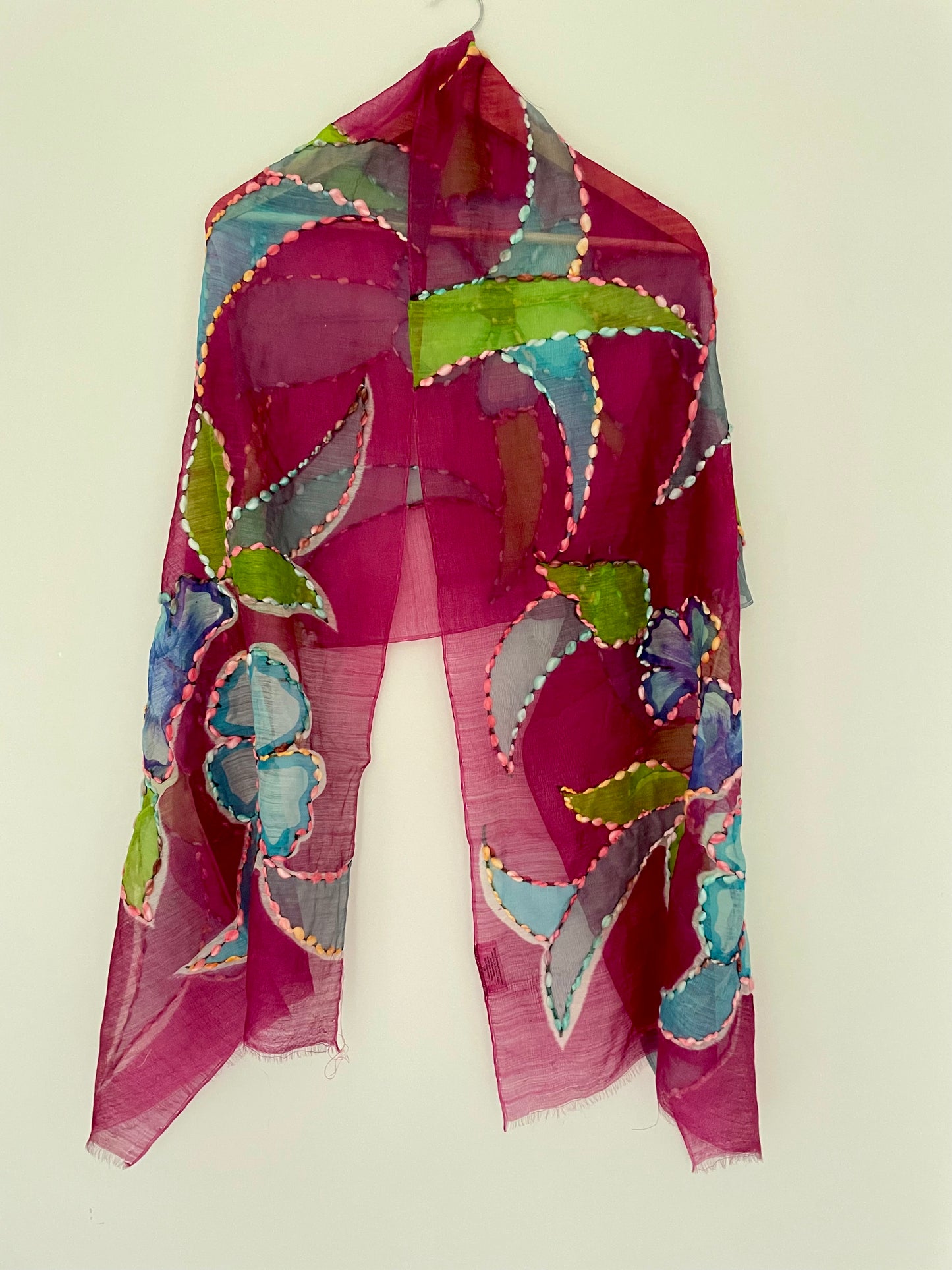 Burgundy Floral Silk wool scarf