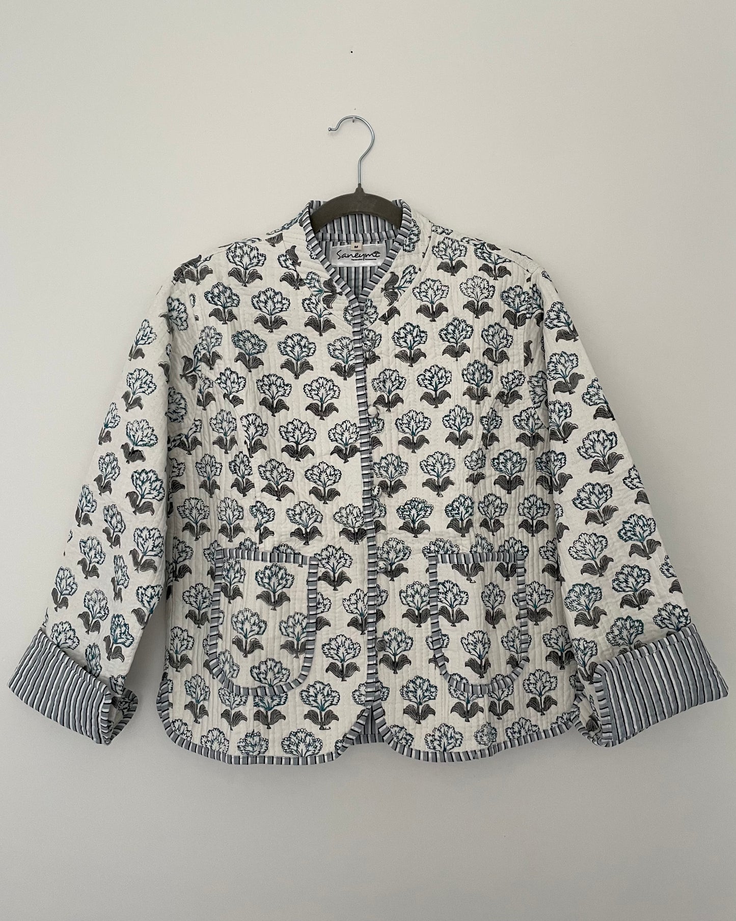 White Cotton Quilted Jacket - Blue Buti