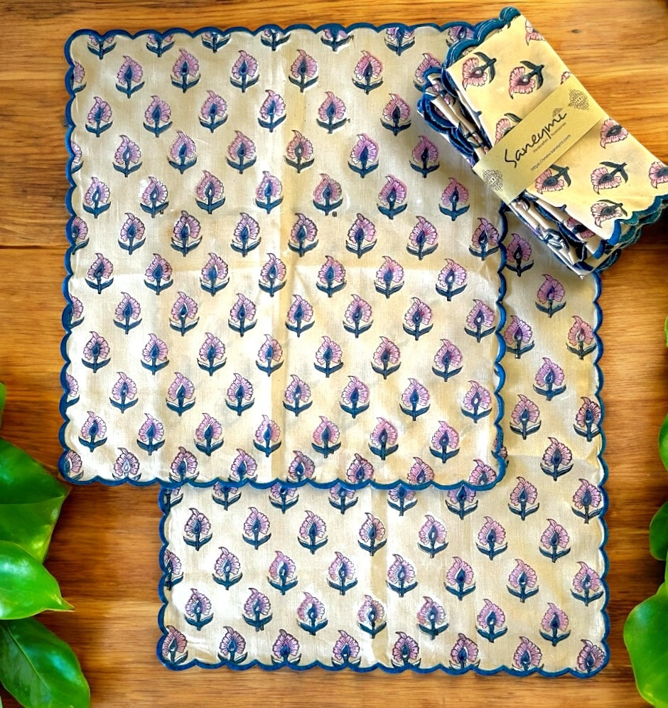 Scalloped cotton Napkins - Pink Bouti