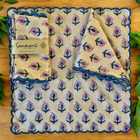 Scalloped cotton Napkins - Pink Bouti