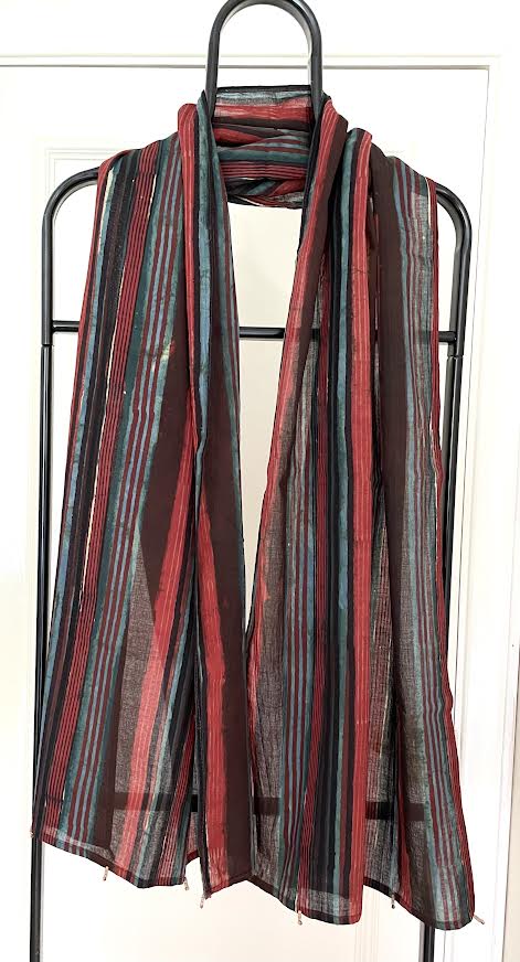 Madder Green Striped Skinny Scarf