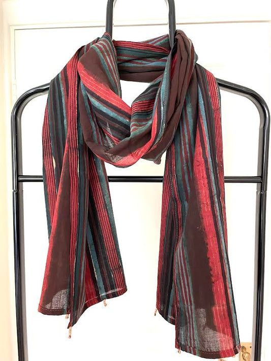 Madder Green Striped Skinny Scarf