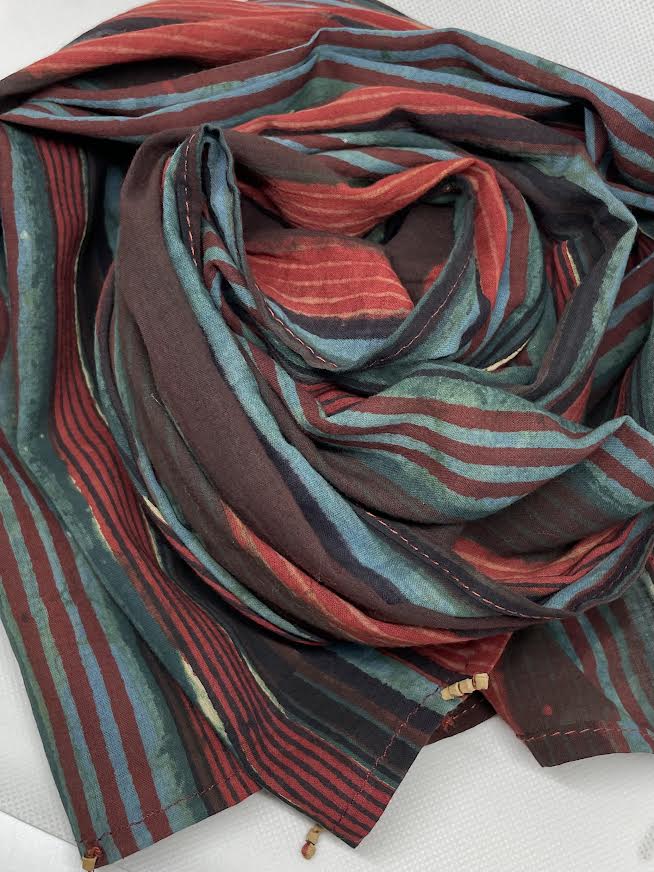 Madder Green Striped Skinny Scarf