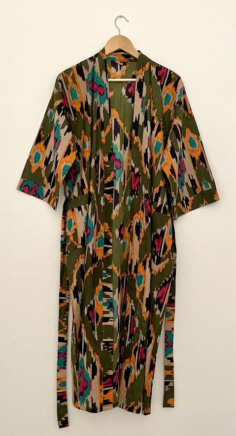 Ikat Print Henna Leaf Dressing Gown/ Robe