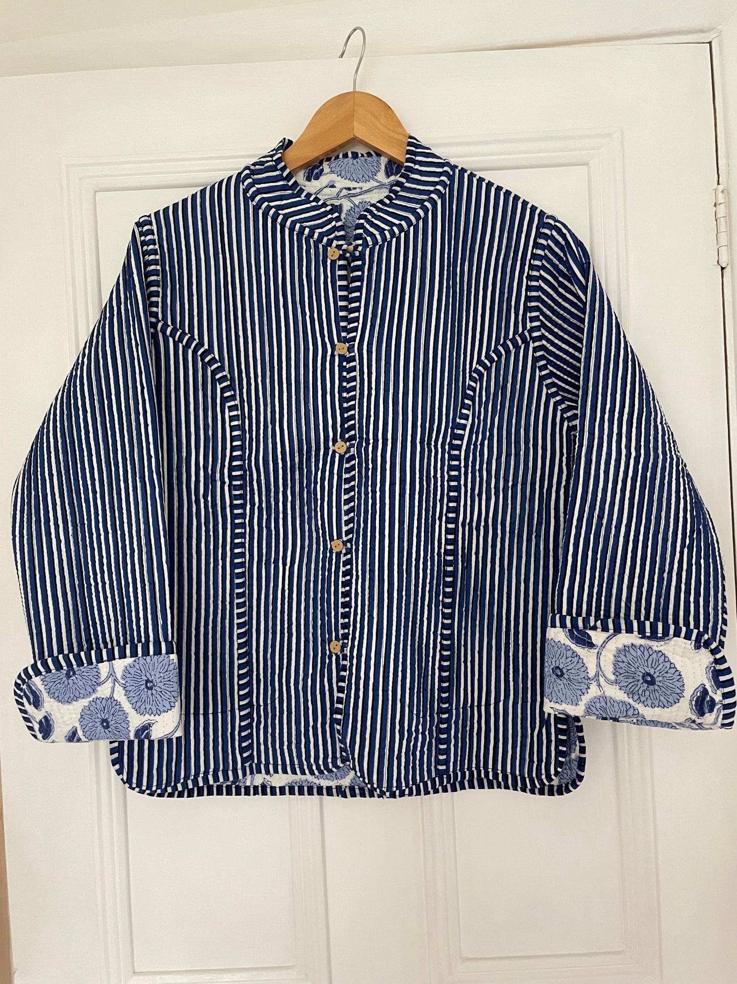 Cotton Quilted Jacket - Blue Floral Jaal