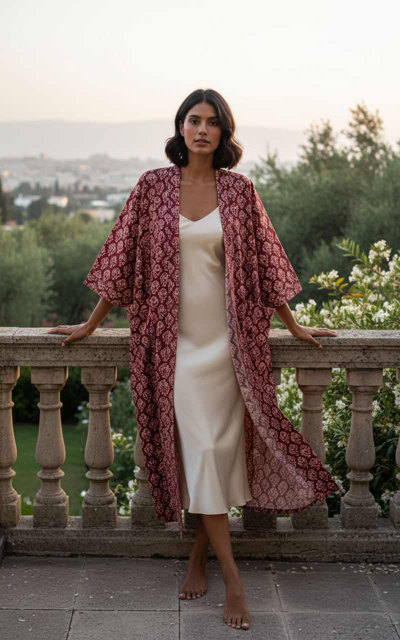 Garnet with Coral Bouti Robe