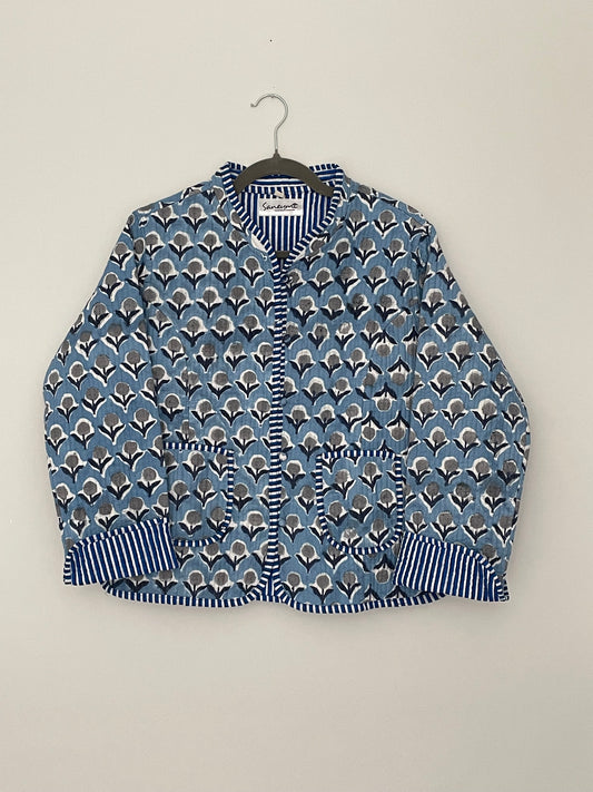 Cotton Quilted Jacket - Blue Gad Grey Bouti