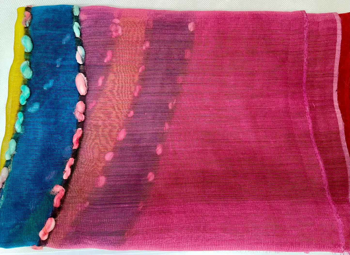 The Red and Pink Scarf - Hand Painted and Hand Embroidered
