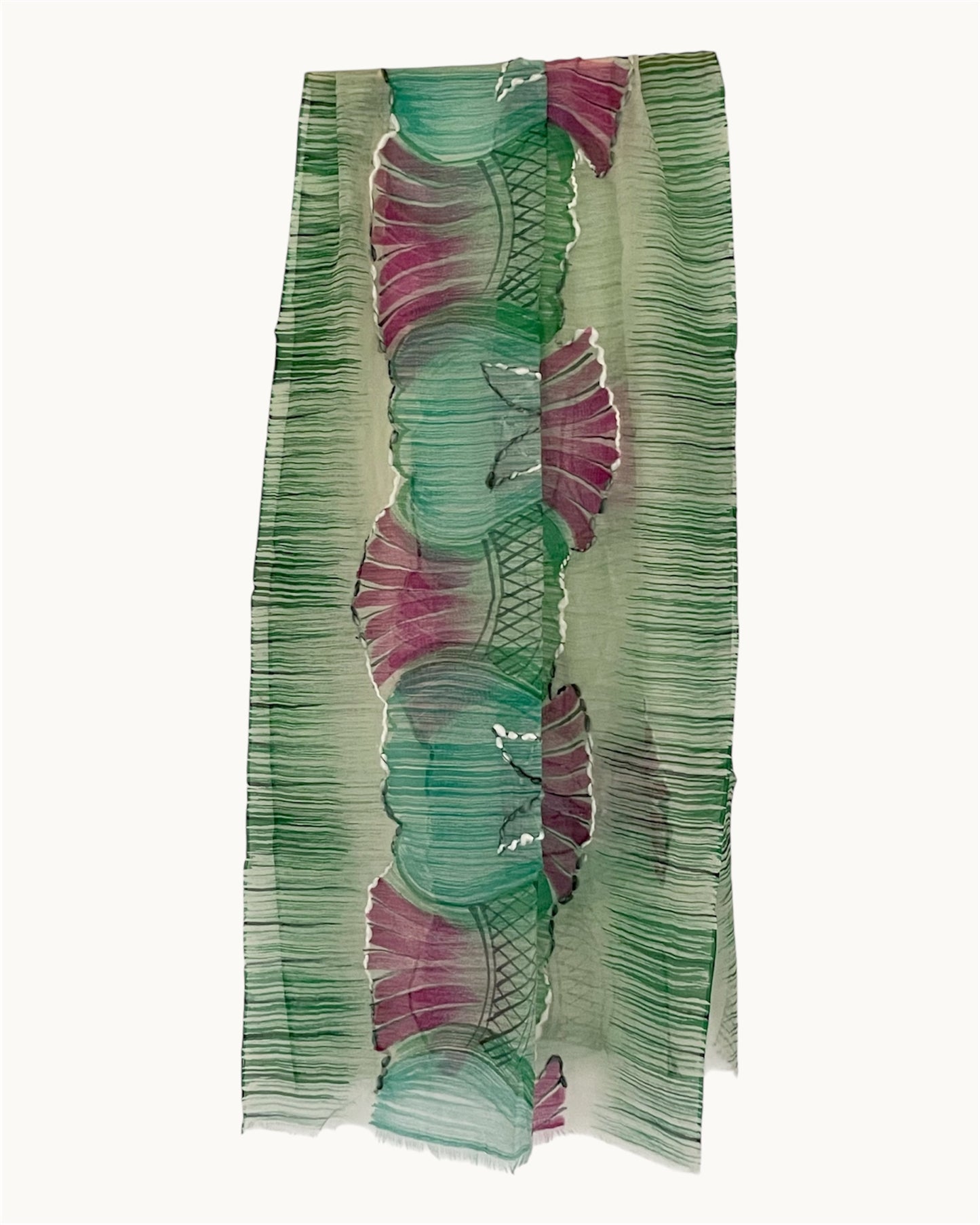 Aquamarine and Pink Scarf - Silk with Superfine wool blend