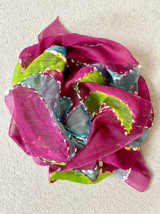 Burgundy Floral Silk wool scarf