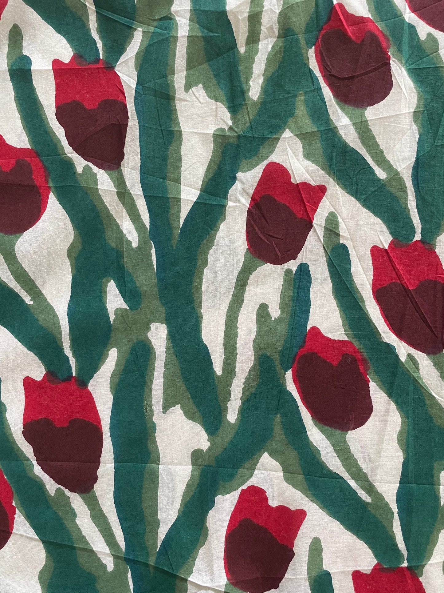 Tulips in Red on Cotton