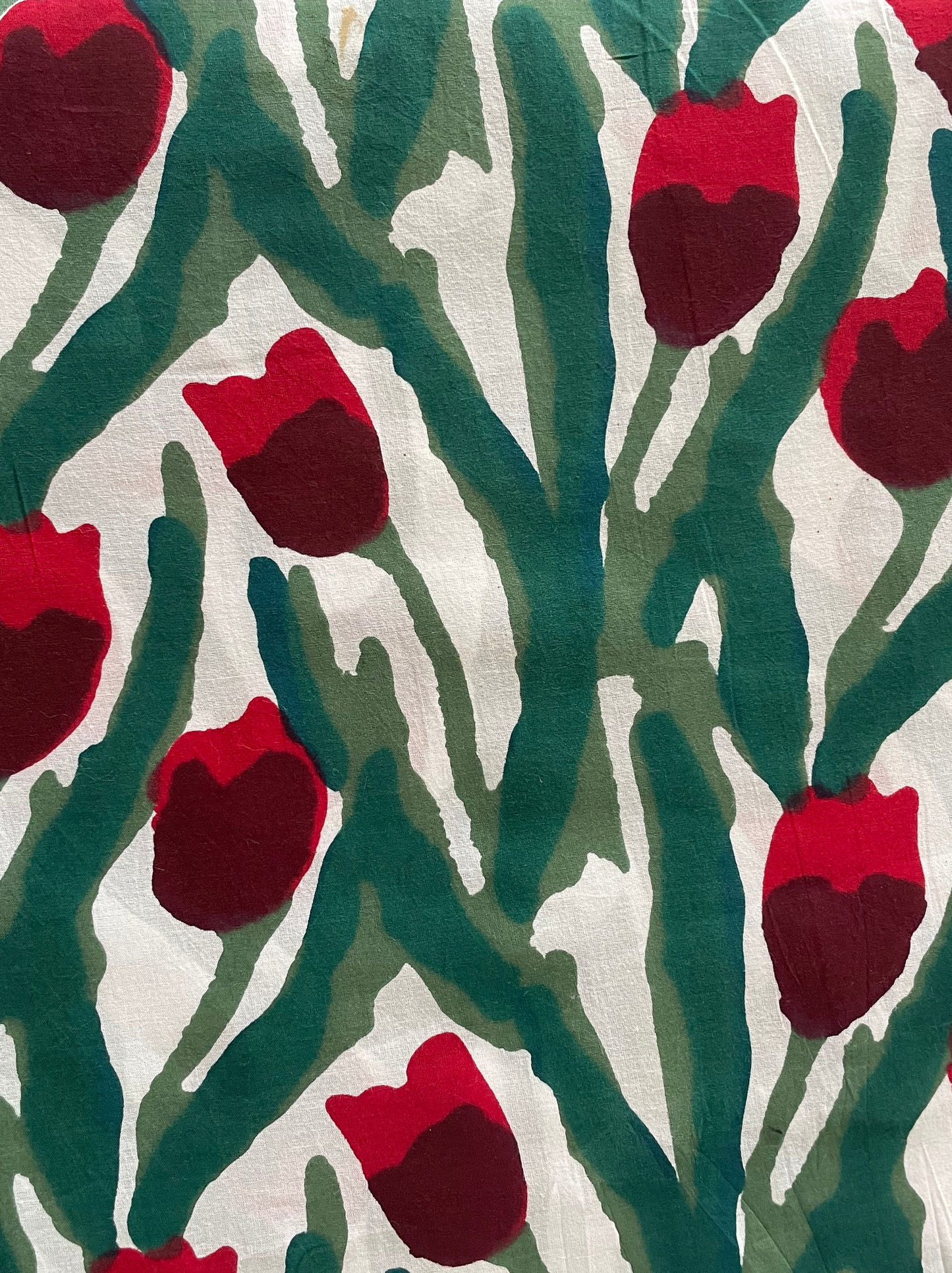 Tulips in Red on Cotton