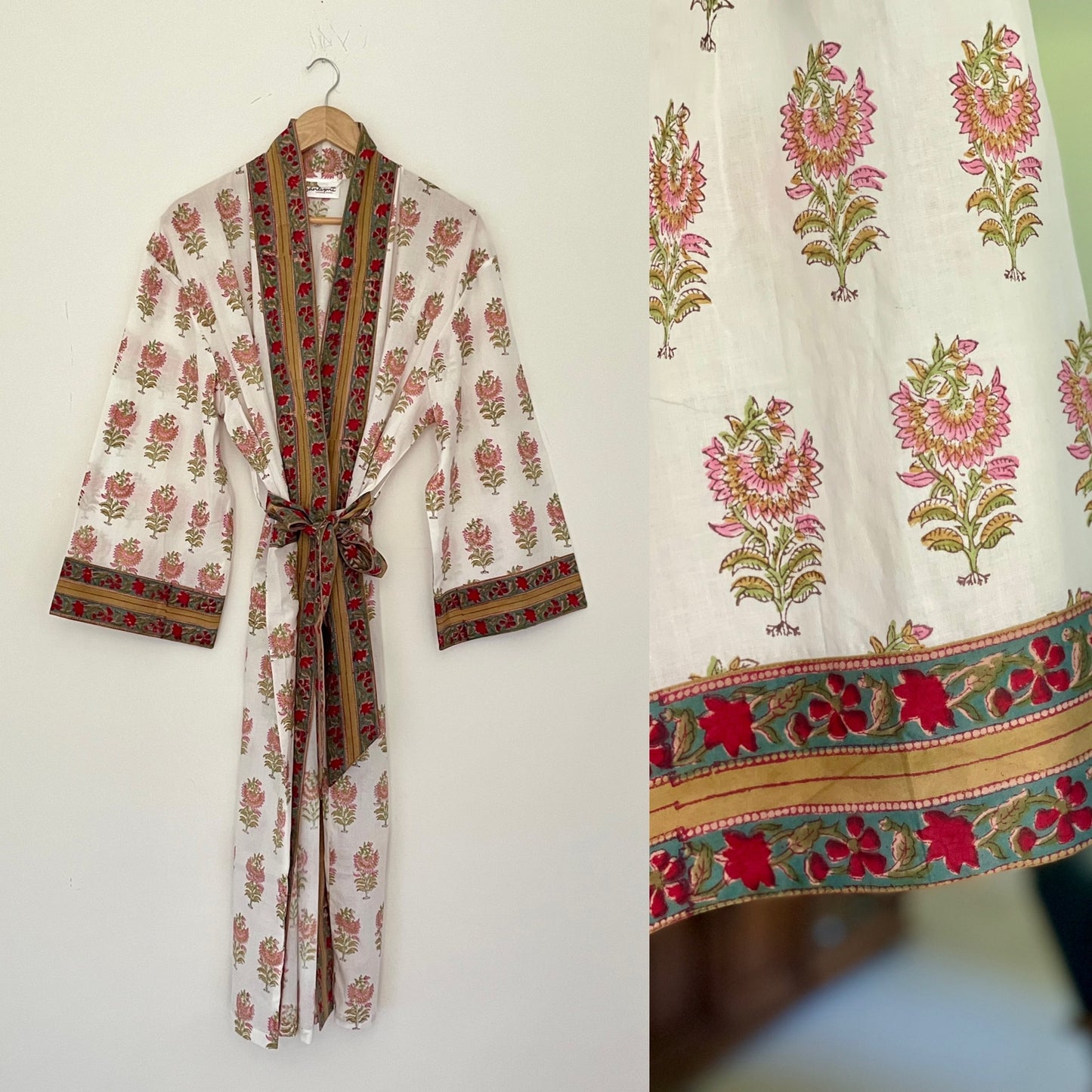 Kimono Style Dressing Gowns - White Floral