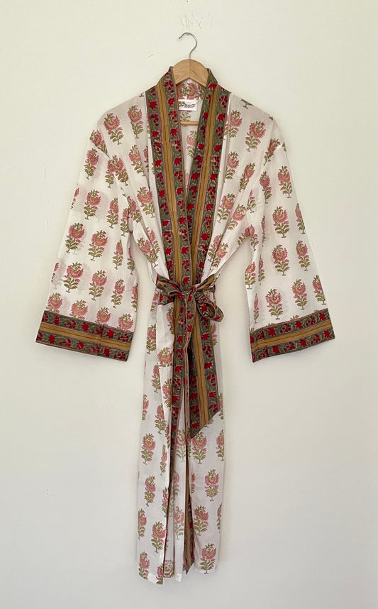 Kimono Style Dressing Gowns - White Floral