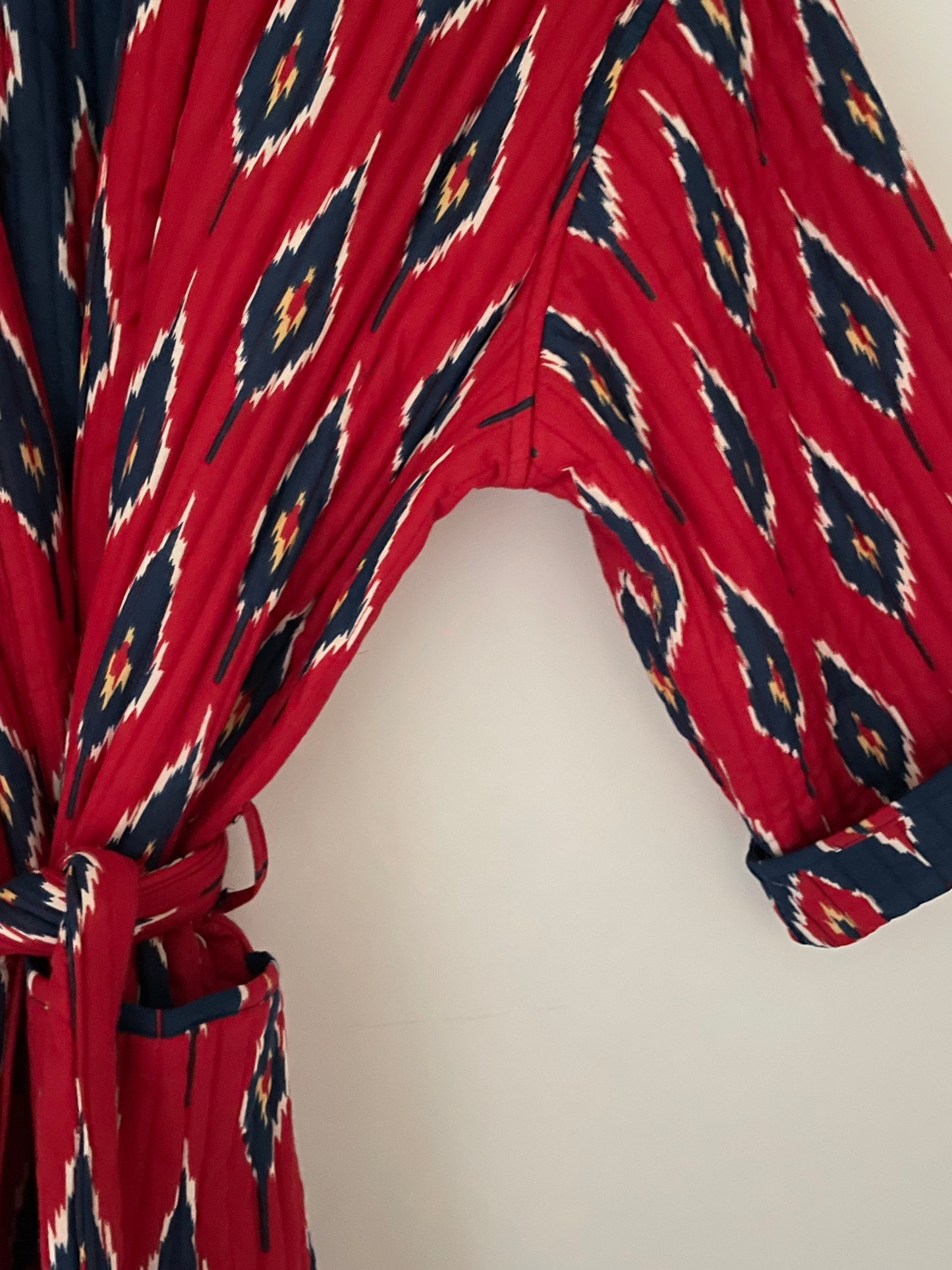 Ikat Indigo and Red Reversible Quilted dressing gown/House coat