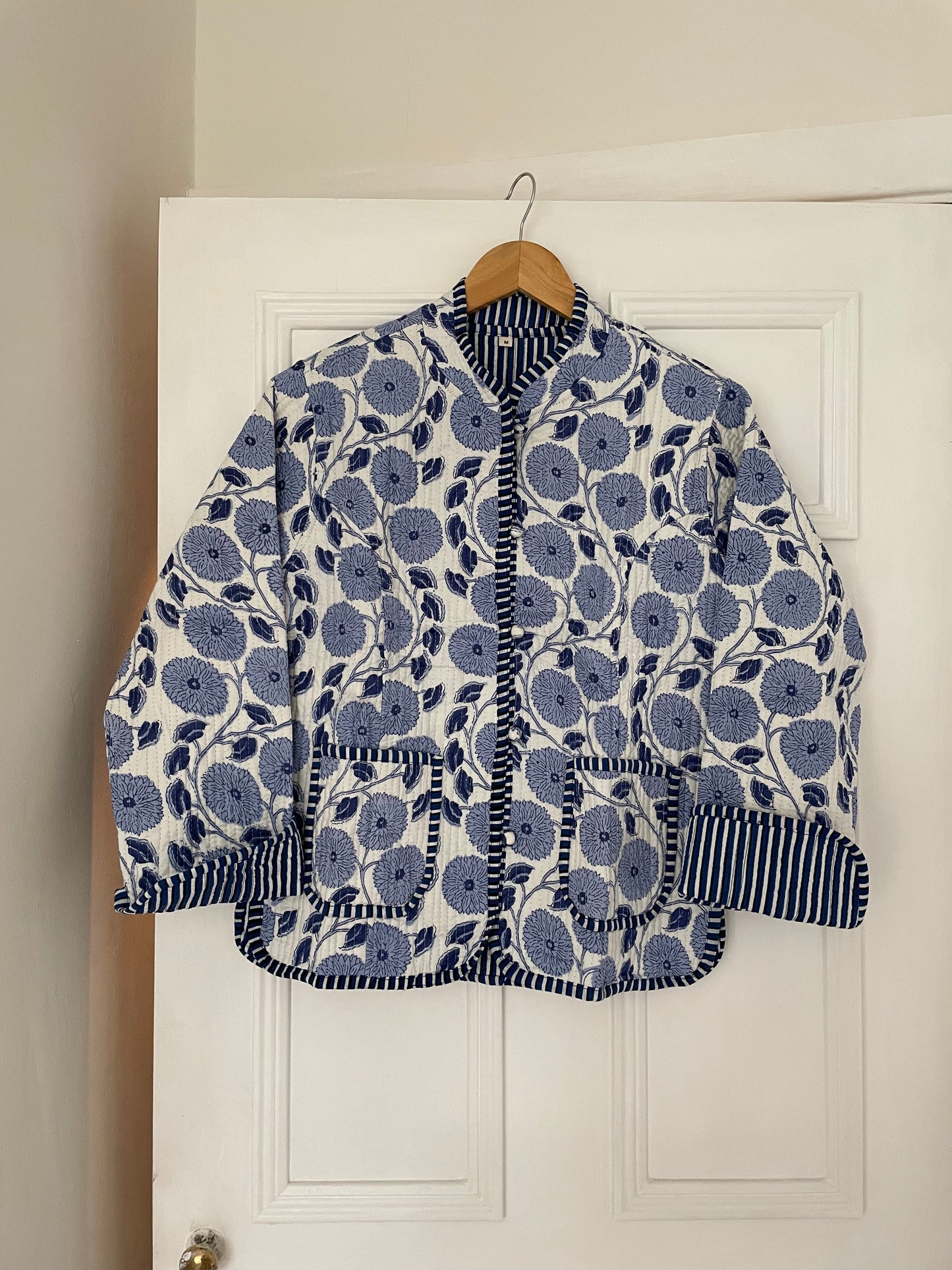 Cotton Quilted Jacket - Blue Floral Jaal