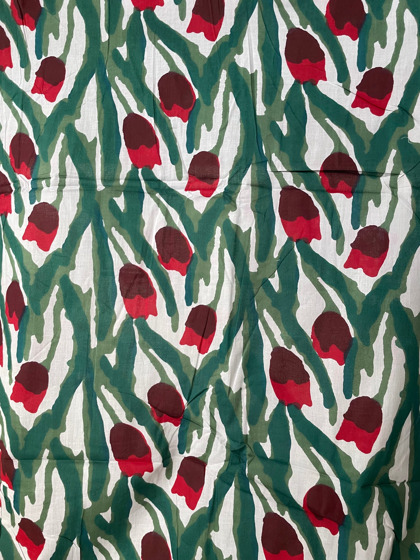Tulips in Red on Cotton