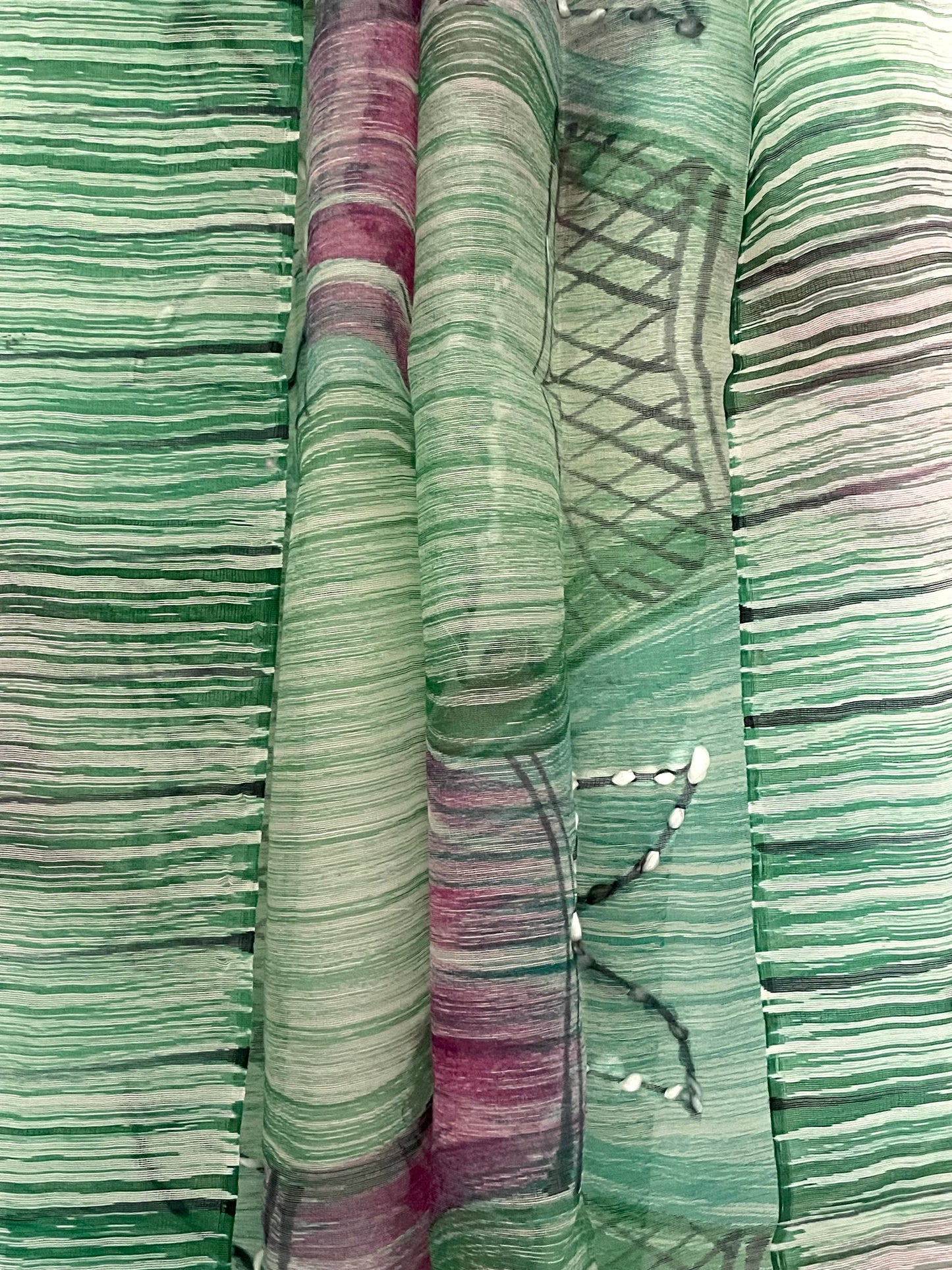 Aquamarine and Pink Scarf - Silk with Superfine wool blend