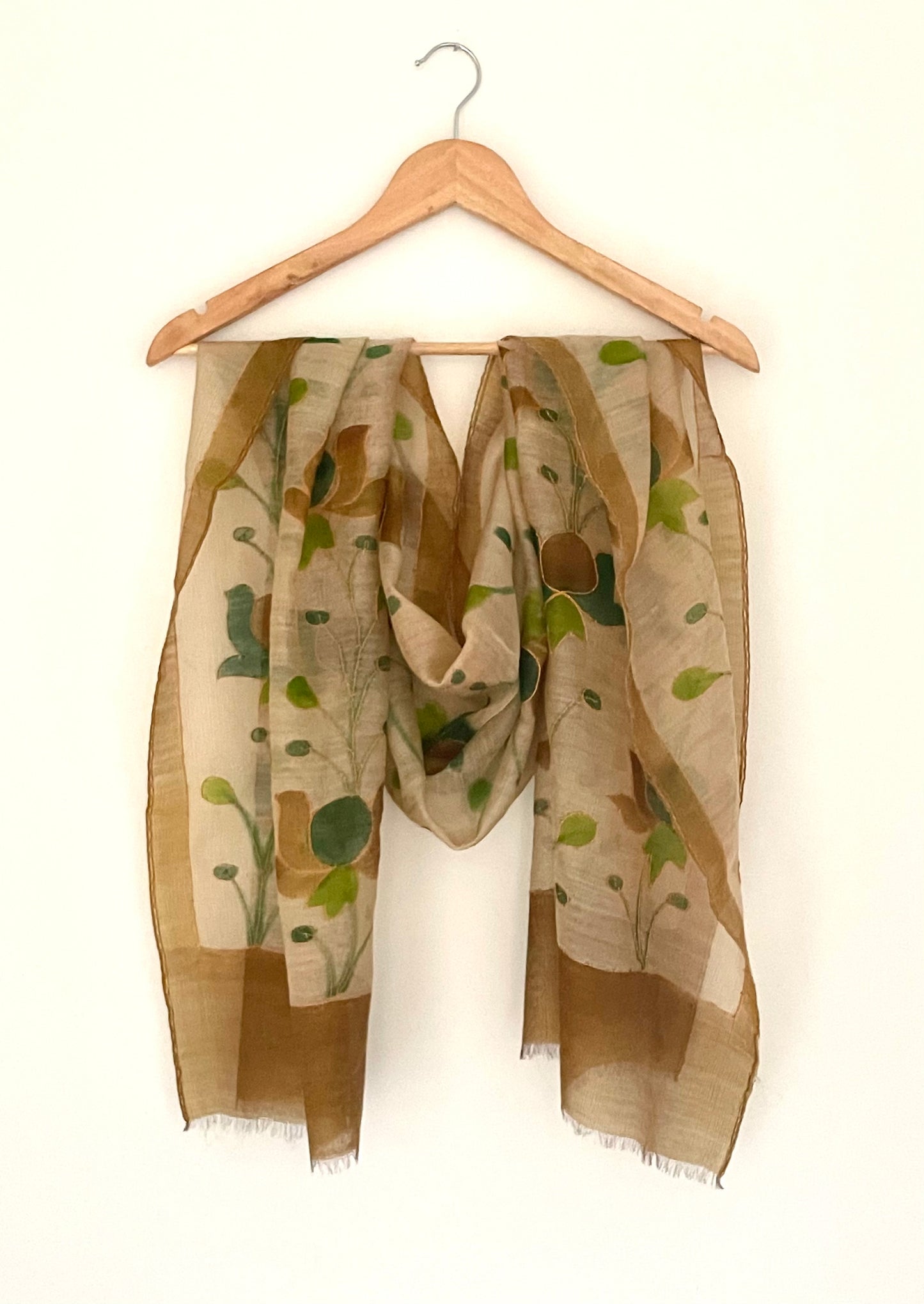 The Gold Scarf - Hand Painted and Hand Embroidered