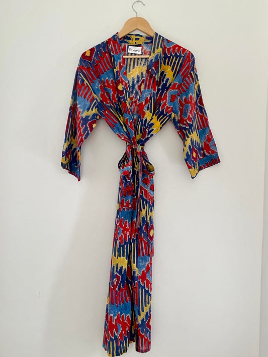 Multicoloured Ikat Weave Printed Robe