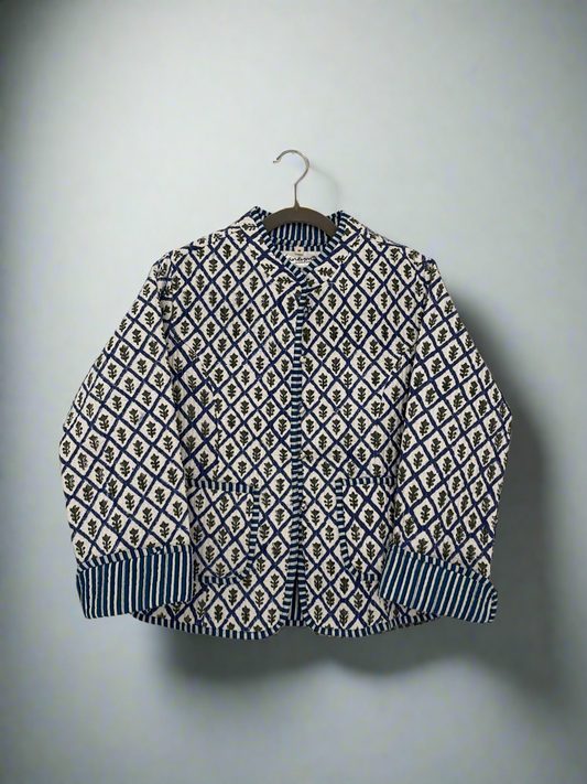 Cotton Quilted Jacket - Blue Chaukdi