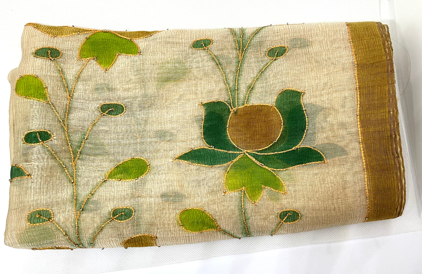 The Gold Scarf - Hand Painted and Hand Embroidered