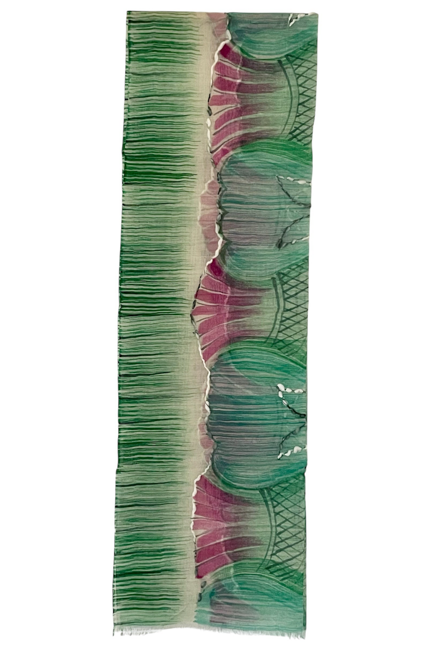 Aquamarine and Pink Scarf - Silk with Superfine wool blend