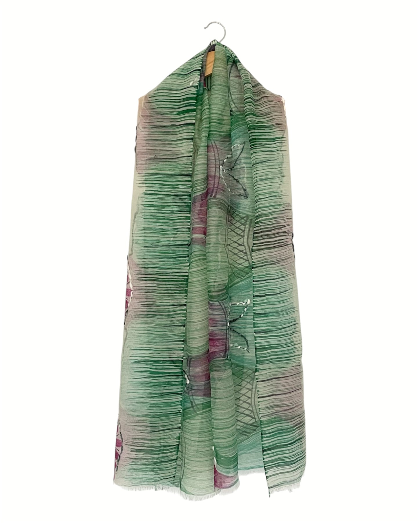 Aquamarine and Pink Scarf - Silk with Superfine wool blend