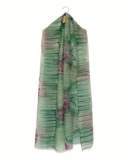 Aquamarine and Pink Scarf - Silk with Superfine wool blend