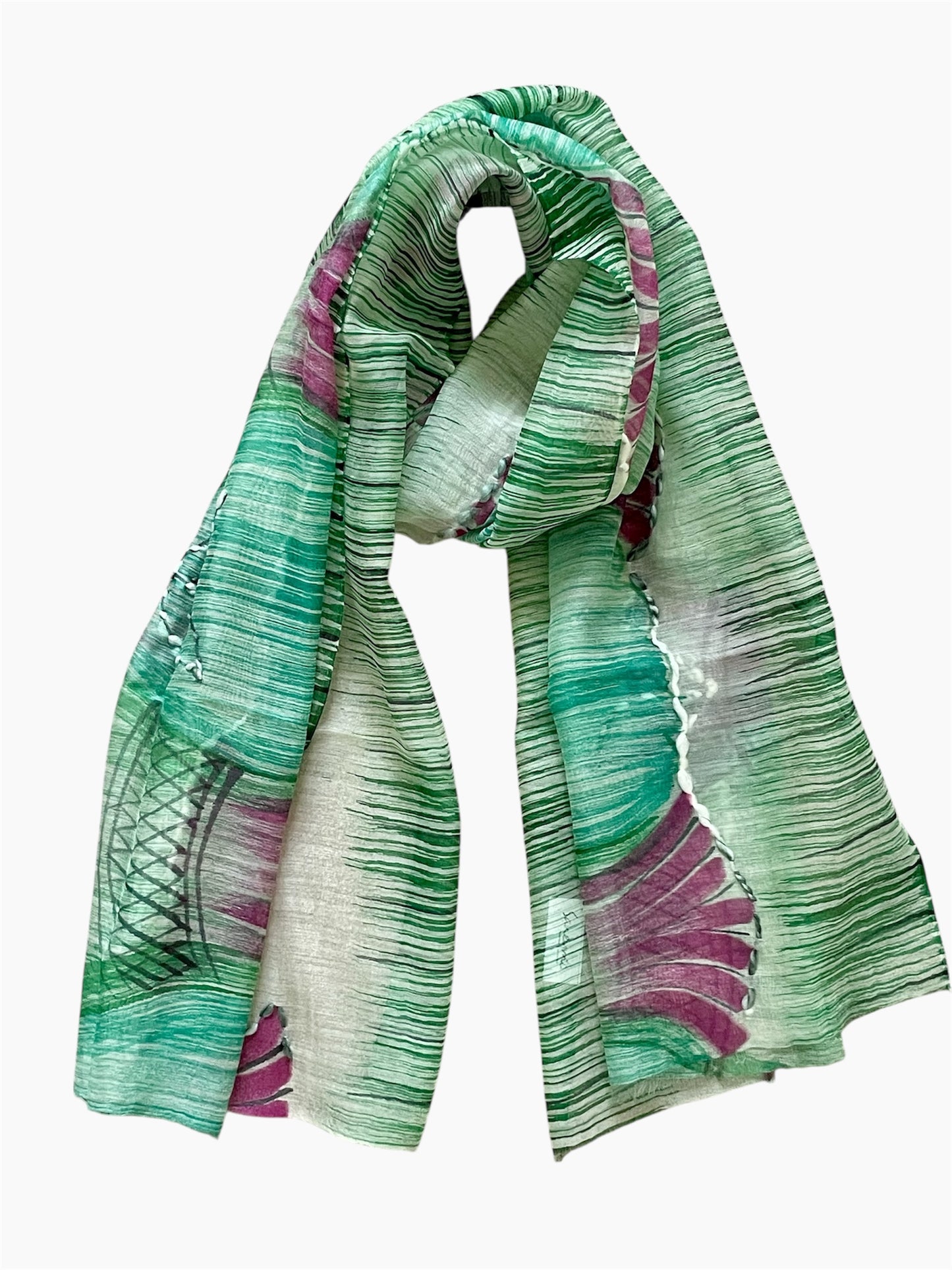 Aquamarine and Pink Scarf - Silk with Superfine wool blend