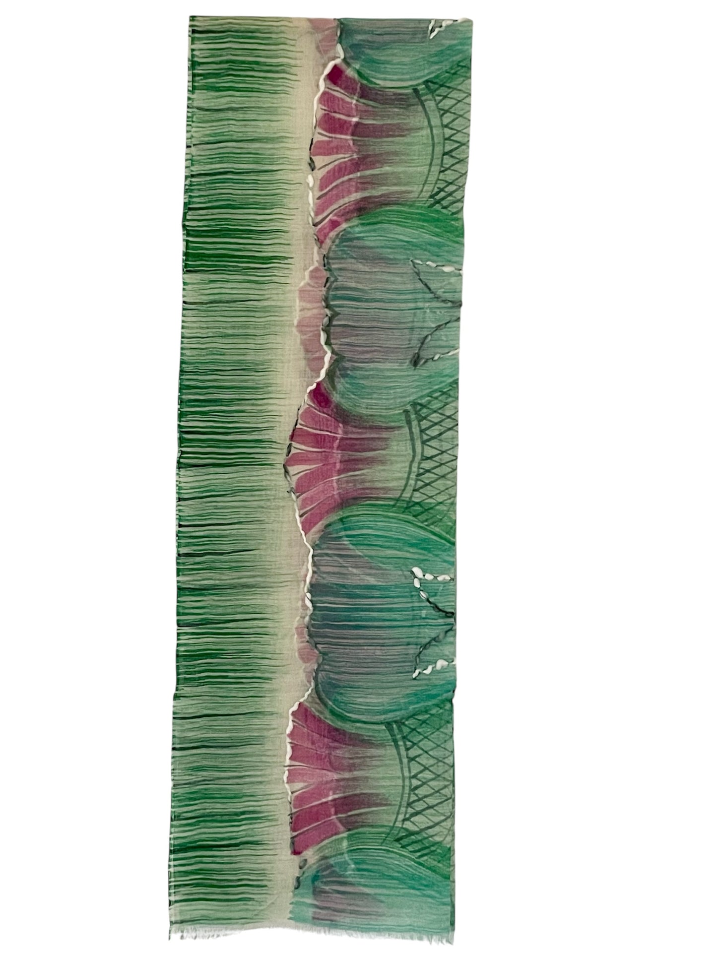 Aquamarine and Pink Scarf - Silk with Superfine wool blend